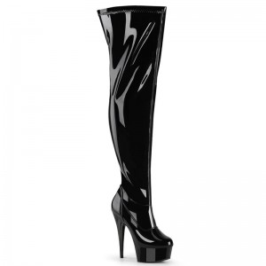 Pleaser Delight-3000WCF Women's Thigh High Boots Black | NZ UZVKID