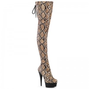 Pleaser Delight-3008SP-BT Snake Women's Thigh High Boots Brown / Black | NZ GDEUMA