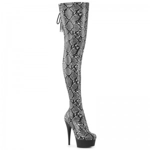 Pleaser Delight-3008SP-BT Snake Women's Thigh High Boots Grey / Black | NZ ZTXRPV