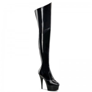 Pleaser Delight-3010 Women's Thigh High Boots Black | NZ PNBOFM