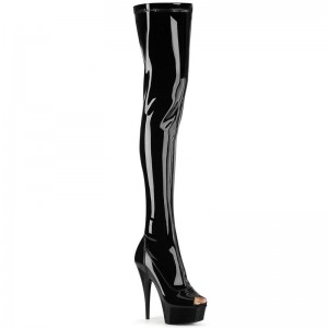 Pleaser Delight-3011 Women's Thigh High Boots Black | NZ RKNMQF