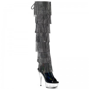 Pleaser Delight-3017HG-RSF Women's Thigh High Boots Black / Clear | NZ FSCEDQ