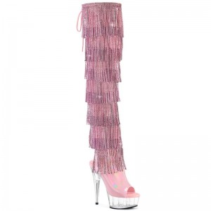 Pleaser Delight-3017HG-RSF Women's Thigh High Boots Pink / Clear | NZ UPZLRC