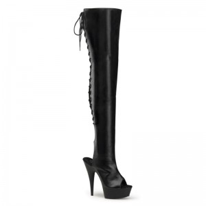 Pleaser Delight-3017 Vegan Leather Women's Thigh High Boots Black | NZ UOKPJX