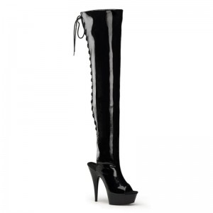 Pleaser Delight-3017 Women's Thigh High Boots Black | NZ PVHCDA