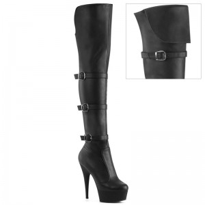 Pleaser Delight-3018 Vegan Leather Women's Thigh High Boots Black | NZ RVFOCJ