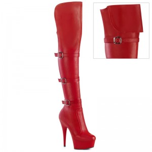 Pleaser Delight-3018 Vegan Leather Women's Thigh High Boots Red | NZ XDVWHN