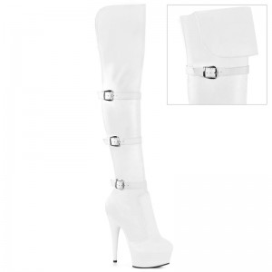 Pleaser Delight-3018 Vegan Leather Women's Thigh High Boots White | NZ TKFMSE