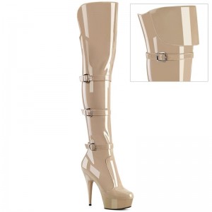 Pleaser Delight-3018 Women's Thigh High Boots Beige | NZ ICGUWY