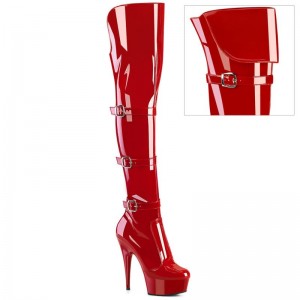 Pleaser Delight-3018 Women's Thigh High Boots Red | NZ DXGVTW