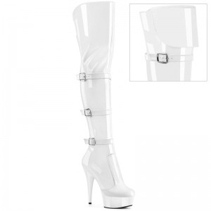 Pleaser Delight-3018 Women's Thigh High Boots White | NZ FACSEH