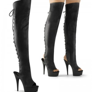 Pleaser Delight-3019 Vegan Leather Women's Thigh High Boots Black | NZ WFKDQP