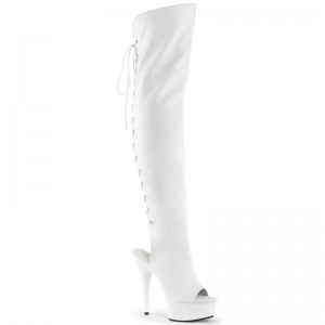 Pleaser Delight-3019 Vegan Leather Women's Thigh High Boots White | NZ AOQZSB