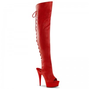 Pleaser Delight-3019 Women's Thigh High Boots Red | NZ IJZRTC