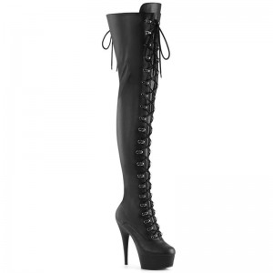 Pleaser Delight-3022 Vegan Leather Women's Thigh High Boots Black | NZ KAIZHD