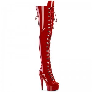 Pleaser Delight-3022 Women's Thigh High Boots Red | NZ PYMEWL