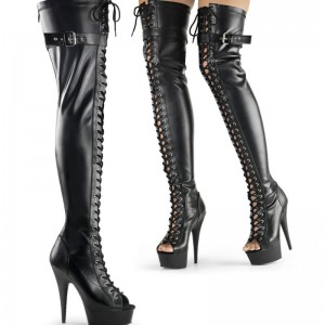 Pleaser Delight-3025 Vegan Leather Women's Thigh High Boots Black | NZ UWQJMZ