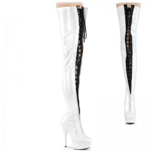 Pleaser Delight-3027 Women's Thigh High Boots Black / White | NZ KEBPMW