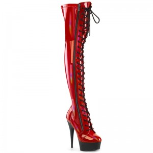 Pleaser Delight-3029 Women's Thigh High Boots Red | NZ MYVLFE