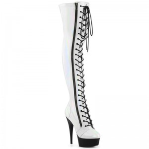 Pleaser Delight-3029 Women's Thigh High Boots White / Black | NZ KEPUNG