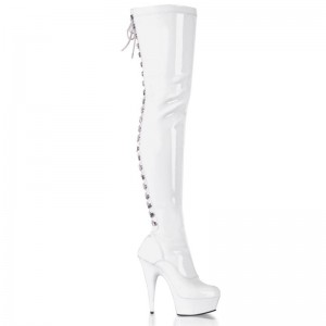 Pleaser Delight-3063 Women's Thigh High Boots White | NZ KRBOSJ