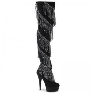 Pleaser Delight-3065 Women's Thigh High Boots Silver / Black | NZ WRCPJG