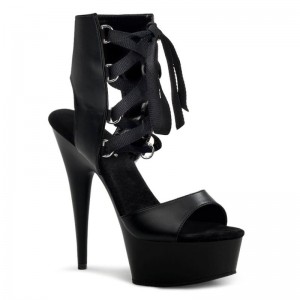 Pleaser Delight-600-14 Vegan Leather Women's Platform Heels Sandals Black | NZ MJBQOP