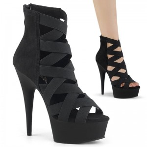 Pleaser Delight-600-24 Suede Women's Platform Heels Sandals Black | NZ MKZCIO