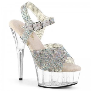 Pleaser Delight-608N-RS Rhinestones Women's Platform Heels Sandals Silver / Clear | NZ RGAWOK