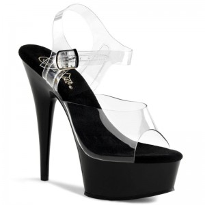 Pleaser Delight-608 Women's Platform Heels Sandals Black / Clear | NZ USKBJC