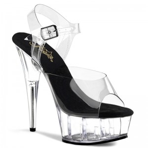 Pleaser Delight-608 Women's Platform Heels Sandals Black / Clear | NZ ZBEHAS