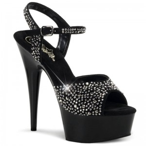 Pleaser Delight-609RS Suede Women's Platform Heels Sandals Black | NZ SHKJUB