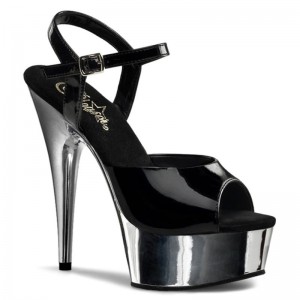 Pleaser Delight-609 Women's Platform Heels Sandals Black / Silver | NZ MIUBYN