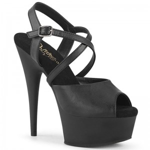 Pleaser Delight-624-1 Vegan Leather Women's Platform Heels Sandals Black | NZ IQSJVB