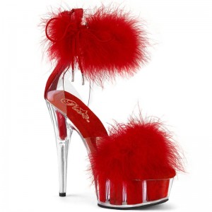 Pleaser Delight-624F Women's Platform Heels Sandals Red / Clear | NZ MNVIHW