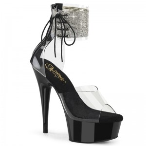 Pleaser Delight-624RS Women's Platform Heels Sandals Black / Clear | NZ IJPBSG