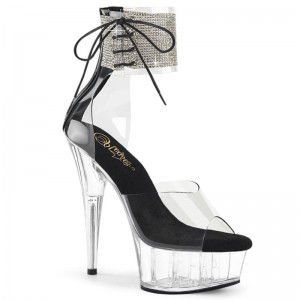 Pleaser Delight-624RS Women's Platform Heels Sandals Black / Clear | NZ UWLPZI