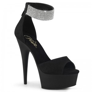 Pleaser Delight-625 Suede Women's Platform Heels Sandals Black | NZ TRUGKI