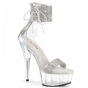 Pleaser Delight-627RS Women's Platform Heels Sandals Silver | NZ KLYSRE