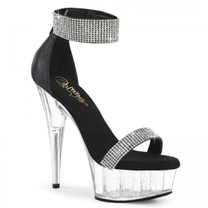 Pleaser Delight-641 Women's Platform Heels Sandals Black / Clear | NZ XHLTGC