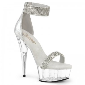 Pleaser Delight-641 Women's Platform Heels Sandals Silver / Clear | NZ TUXKCQ