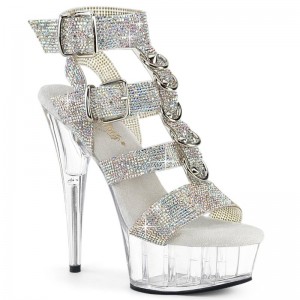 Pleaser Delight-656RS Rhinestones Women's Platform Heels Sandals Silver / Clear | NZ NUGMFR