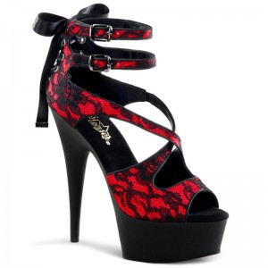 Pleaser Delight-678LC Women's Platform Heels Sandals Red / Black | NZ ERZQVG