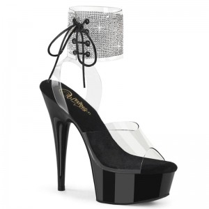 Pleaser Delight-691-2RS Women's Platform Heels Sandals Black / Clear | NZ VBZCLR