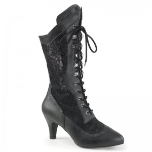 Pleaser Divine-1050 Vegan Leather Women's Heels Boots Black | NZ NWQICD