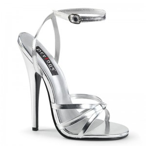 Pleaser Domina-108 Vegan Leather Women's Heels Sandals Silver | NZ QHUIBG