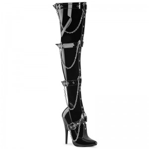 Pleaser Domina-3027 Women's Thigh High Boots Black | NZ SOETNX