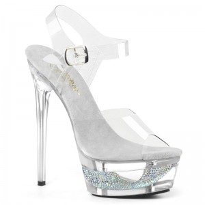 Pleaser Eclipse-608DM Women's Platform Heels Sandals Clear | NZ ONEUAF