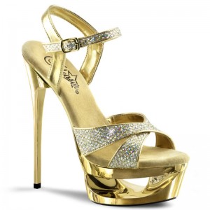 Pleaser Eclipse-619G Women's Platform Heels Sandals Gold | NZ WRAMSV