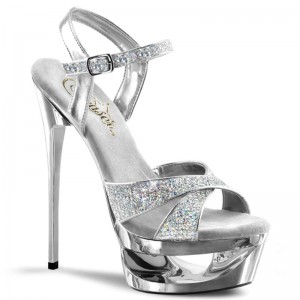 Pleaser Eclipse-619G Women's Platform Heels Sandals Silver | NZ RLXOZI